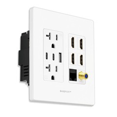 BASEPORT Premium HDMI Outlet Wall Plate with 36W USB Receptacle 1 USB-A 2 USB-C,