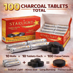 100 Ct Starlight 40 mm Round Charcoal Disc Hookah Narghile Incense Slow Burn
