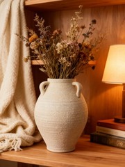 Ceramic Vase Rough Texture – Rustic Amphora Style Rustic with 4 Sashes 12.5 IN