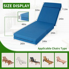 NAIZEA Chaise Lounge Cushions Outdoor Set of 2 Waterproof with Removable Cover