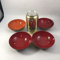 West Elm Enamel MCM Style Metal 4.25 in. Bowls Set 4 Red & Orange Dishes *As-Is*