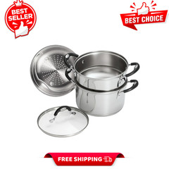 Tramontina 3Qt Stainless Steel Steamer Double Boiler 4-Piece Set Induction Ready