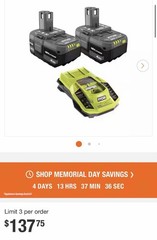 RYOBI 18V Batteries (2) 4Ah & Fast Charger NEW (2) 18V Batteries & Charger Pack
