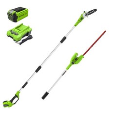 Greenworks 40V 8″ Pole Saw with 20″ Hedge Trimmer Attachment, Max Reach 11Ft
