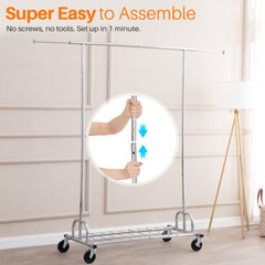 3 in 1 450lbs Collapsible Rolling Heavy Duty Clothing Garment Rack with Shelves