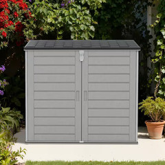 4.6 Ft. X 2.7 Ft. X 4.1 Ft. 304 Gal. Gray Resin Deck Box, Horizontal Outdoor Sto