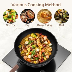 Carbon Steel Wok 13 Inch Nonstick Pre-Seasoned Flat Bottom Stir Fry Pan