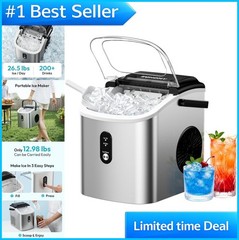 Ice Maker Countertop 26.5Lbs Per Day Bullet Ice 9 Cubes 6 Mins Auto Cleaning