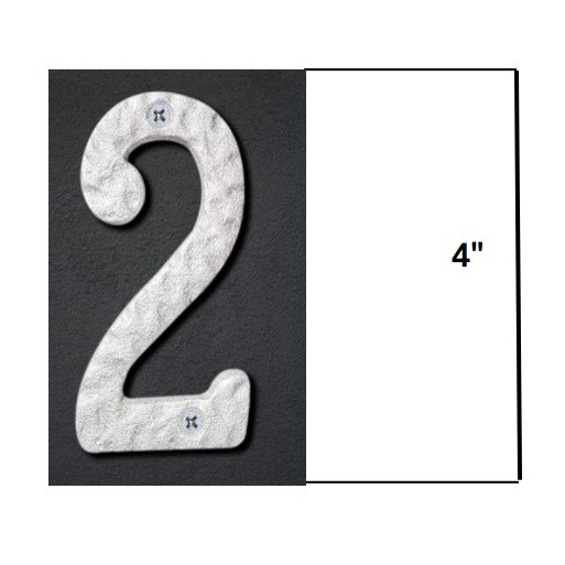 House Number 2 Cast Iron Silver Hammered Metal 4 Inch Address Sign with Screws