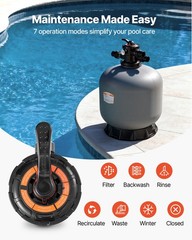 VEVOR Sand Filter 24 in Above Inground Swimming Pool Sand Filter 7-Way Valve