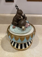Mackenzie Childs Macaron Courtly Check Chocolate Bunny Cloche 10.25″