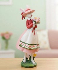 Bunny Girl Figurine 15.5in Holding Flowers Spring Summer Statue Decor NEW Gift