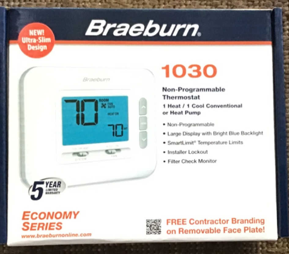 Braeburn 1030 1H/1C Non-Programmable Thermostat with 4.4in Display