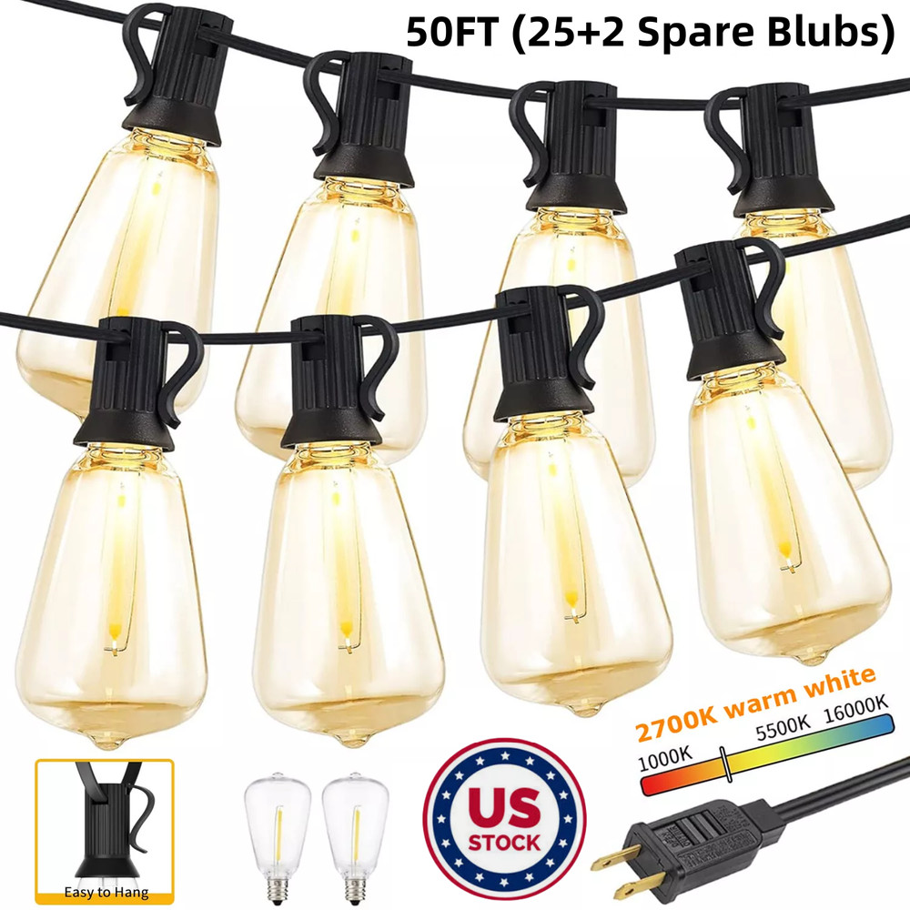 50FT – 500FT LED Outdoor String Lights Dimmable Waterproof ST38 LED Patio Lights