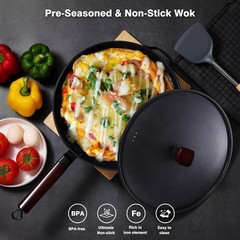 Carbon Steel Wok -13 Inch Woks & Stir-fry Pans Nonstick, Wok Pan with Lid Spa…