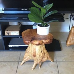 GREENAGE Natural Cedar Mushroom Stool Plant Stand Nightsstand Side Table 13.5″ H