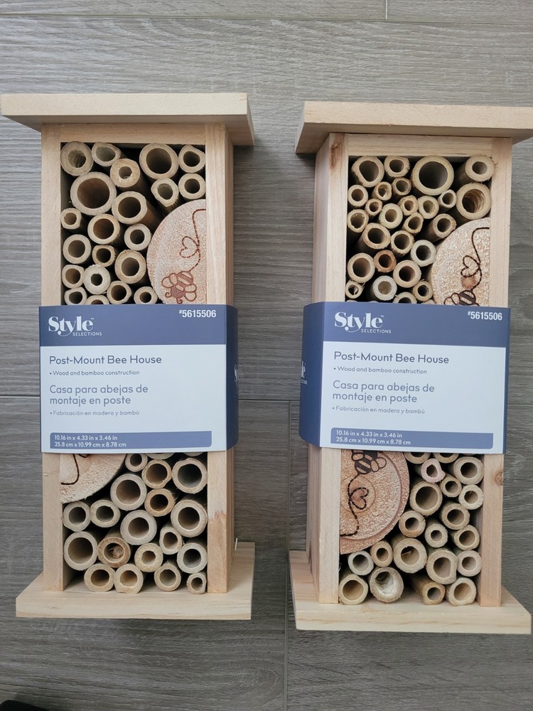 LOT OF 2 Style Selections Post Mount Bee House Wood Bamboo Heart Hotel