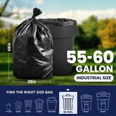 Plasticplace 55-60 Gallon Trash Bags, 1.0 Mil – Black, Case of 100
