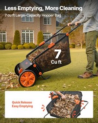 VEVOR Push Lawn Sweeper 26 in Leaf & Grass Collector 7 cu.ft. Hopper Bag Durable