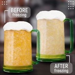 Beer Mugs with Gel Freezer 16 oz Double Walled Color Handles Set Of 4 Bar