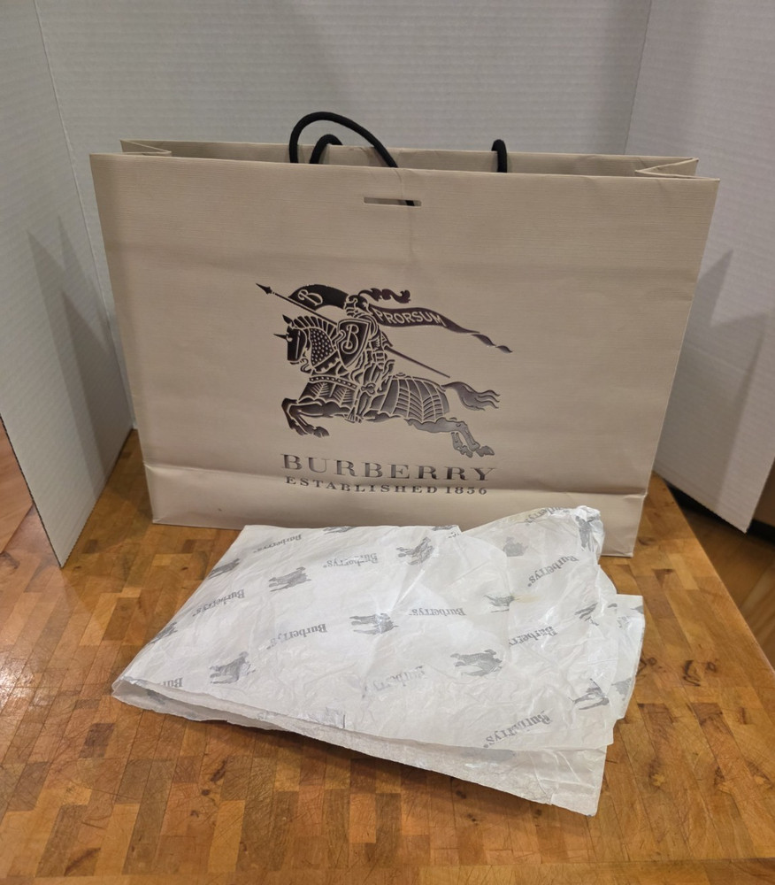 Burberry Empty Shopping Bag Tissue 1856 Tan Silver 16.5 x 11.5 x 4.5 FREE S&H