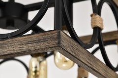 4-Light Square Kitchen Island Light Farmhouse Wood Black Metal Ceiling Fixture