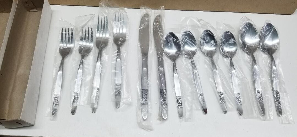 NEW Vintage PIERRE 12pc Stainless Steel Korea Modern MCM Silverware NOS
