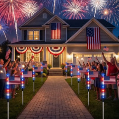 8Pcs Solar American LED Flag Stake Lights Set for 4th of July Garden Yard Decor