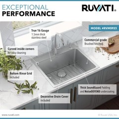 Ruvati 23″x20″ Drop-in Topmount 16 Gauge Single Bowl Kitchen Sink- RVM5923