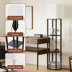 63 In. Black Floor Lamp with Shelves, LED Standing Lamp 1000 Lumens, Column Floo