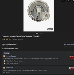 Danco Tub/Shower Trim Kit for Delta Chrome Finish Single Handle Open Box Unused