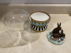 Mackenzie Childs Macaron Courtly Check Chocolate Bunny Cloche 10.25″