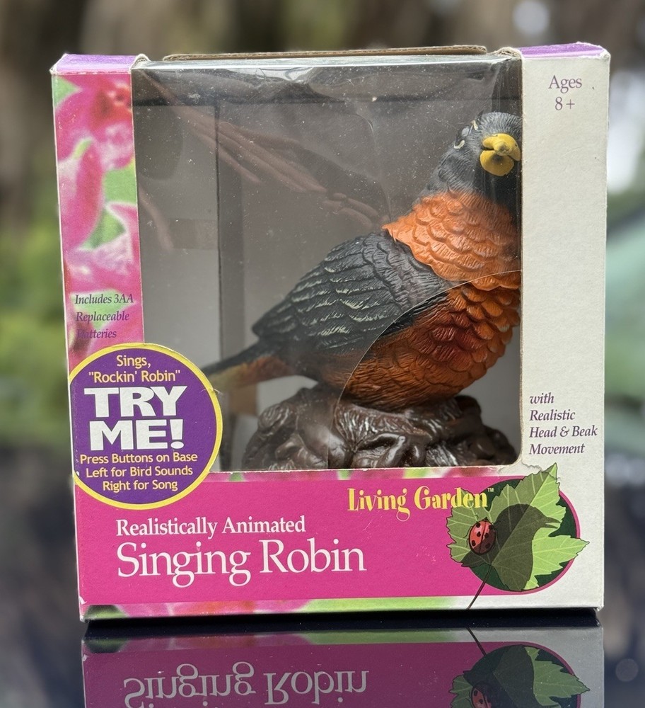 Vintage Gemmy Animated Robin Realistic Chirps & Sings “Rockin Robin” 6.5in