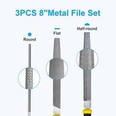pwkauka 3Pcs Metal File Set 8-Inch Professional High Carbon Steel Metal File …