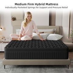 12/14 Inch Queen Size Mattress in a Box Gel Memory Foam Hybrid Pocket Spring Bed