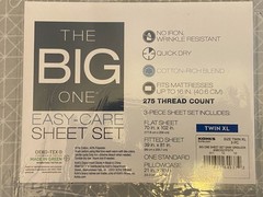 The Big One Easy Care Sheet Set Twin XL Dorm Size Gray Color and Gridlock Design