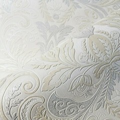 Beige tan silver metallic faux fabric textured floral victorian damask Wallpaper