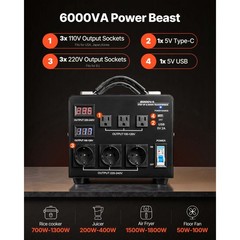 6000VA Automatic Step Up/Down Transformer Converter 110V-220V & 220V-110V