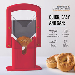 Bagel Guillotine Universal Slicer with Built-in Finger Safety Shield, 9.25″, Red