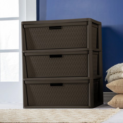 Wide 3 Drawer Tower, Plastic Storage Organizer with Removable Decorative Bins, E