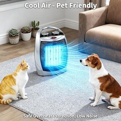 Portable Electric Space Heater with Thermostat, 1500W/750W Safe and Quiet Cerami