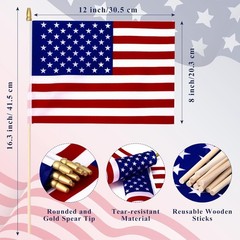 Preboun 400 PCS American Flag Bulk, 8 x 12 Inches Small US on Stick Flags Bulk M