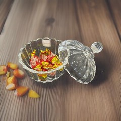 Glass Sugar Bowl, Candy Jar 3.5 in. Dia. x 4.2 in