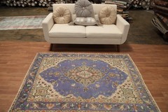 Purple Vintage Rug 5×6 Hand-knotted Wool Traditional Floral Carpet for Any Room