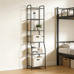 Matte Black Steel 5-Shelf Bathroom Storage Tower Unit