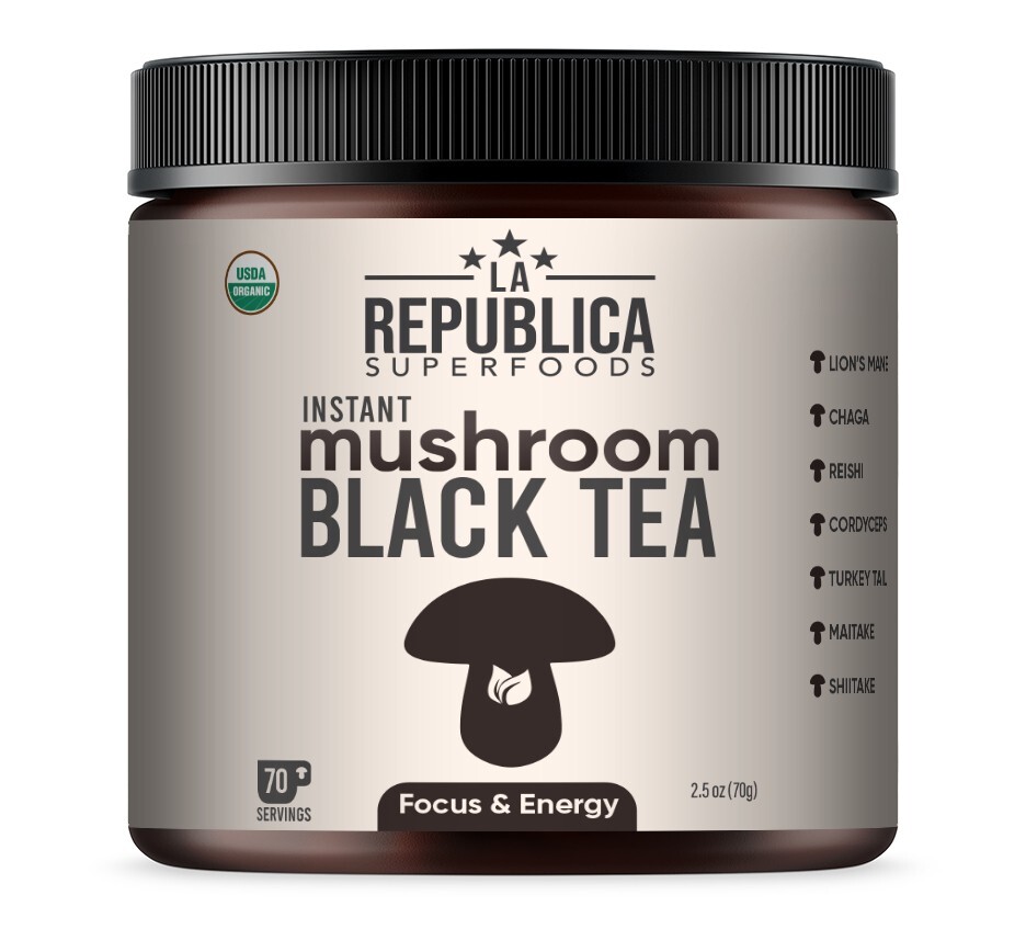 La Republica USDA Organic Mushroom BLACK TEA (Full-Fruiting Bodies) 70 Servings
