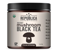 La Republica USDA Organic Mushroom BLACK TEA (Full-Fruiting Bodies) 70 Servings
