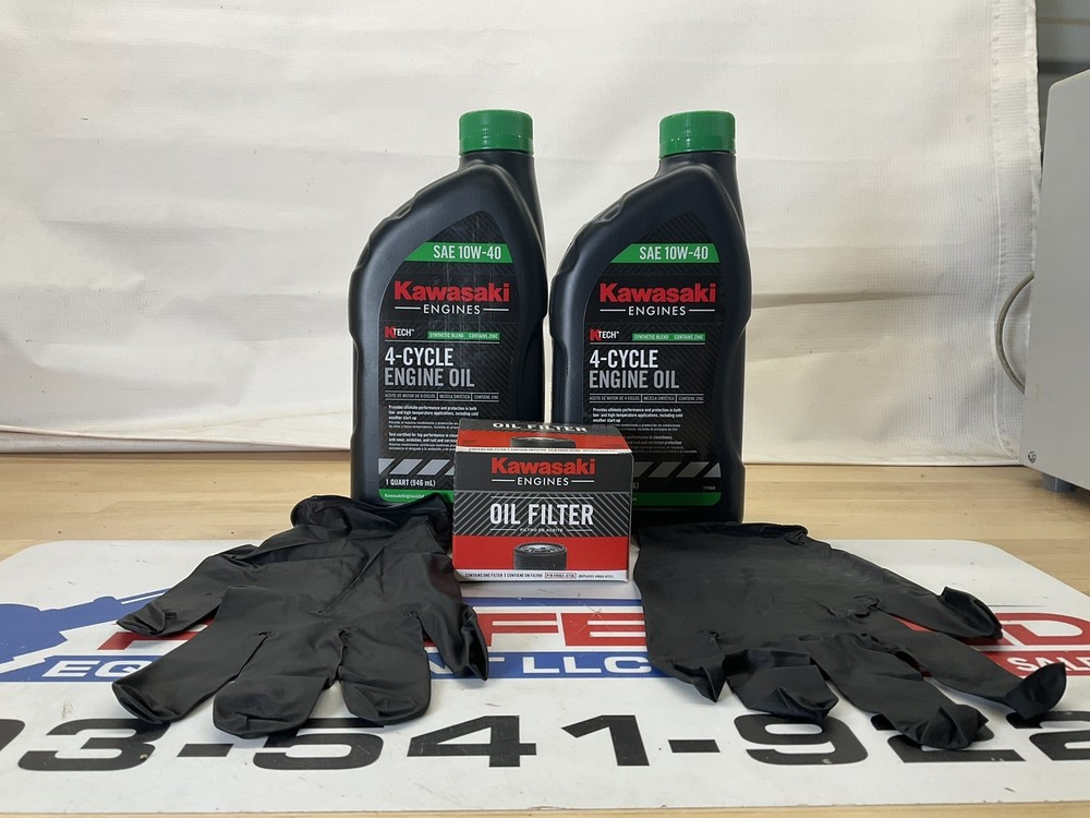 Kawasaki Oil Change Kit 49065-0736 + 2 Qts 99969-6296 includes a pair of gloves