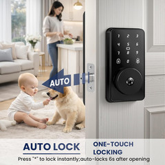 Keyless Entry Door Lock with Keypad, Smart Deadbolt Lock for Front Door with 2