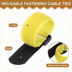 10 Pcs Reusable Cable Ties 6″x0.79″ Adjustable Reusable Hook Straps Yellow